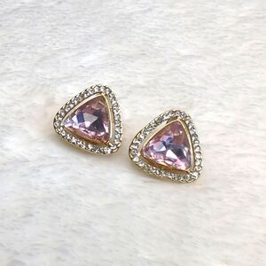 Vintage 90's Pink and Clear Triangle Rhinestone Clip Earrings